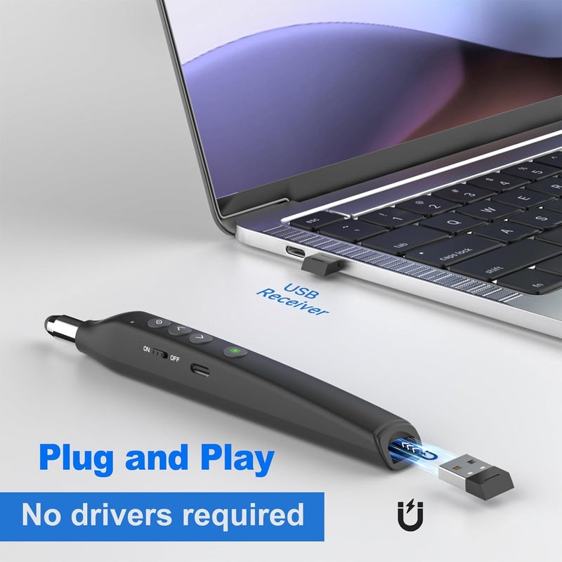 UBUYONE Presentation Clicker Telescopic Pointer: Powerpoint Remote Wireless Presenter Green Laser Stylus Pen for Touch Screen, Google Slide Smart Board Retractable Stick for Mac Computer (Rechargeable) - Image 5